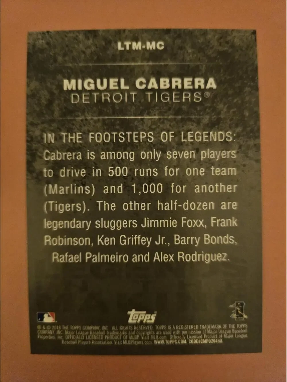 Miguel Cabrera BLUE 2018 Topps Update Legends in the Making #LITM-MC - RAW Mint